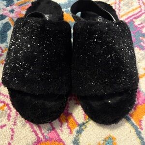 UGG Black Fuzzy Slide Sandals Slippers
